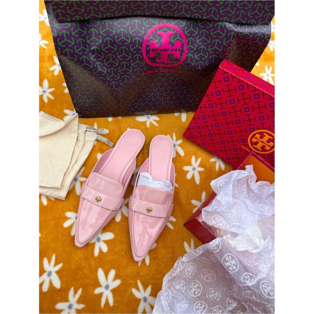 Tory Burch Pointed-Toe Backless Loafers in Petunia Pink Color Size 10M Mules